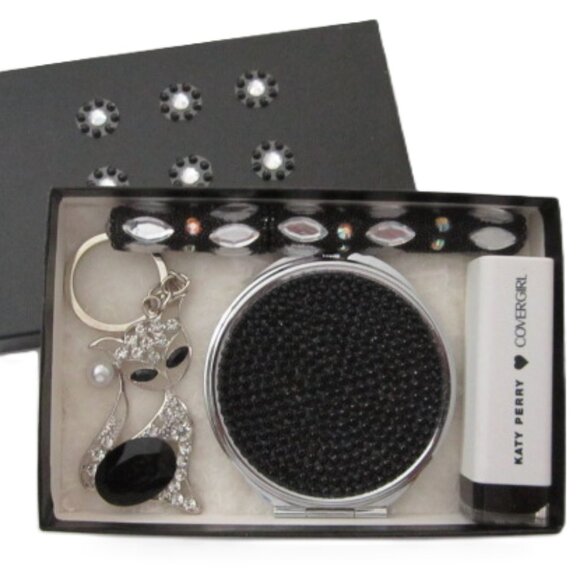 Black Cat Cover Girl Katy Perry Lip Stick Compact Mirror Ink Pen Keychain NEW - Picture 3 of 3